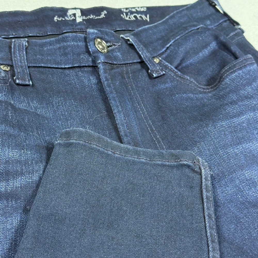7 For All Mankind Ankle Skinny Jeans Dark Indigo Blue Stretch Denim Womens 29